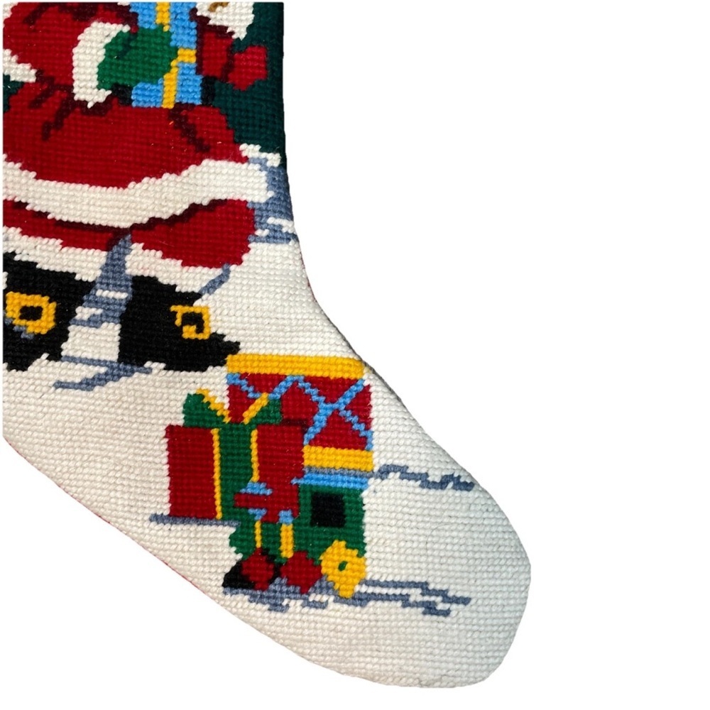 Vintage Santa Claus Christmas Stocking Needlepoint "Merry Christmas" - Picture 4 of 5